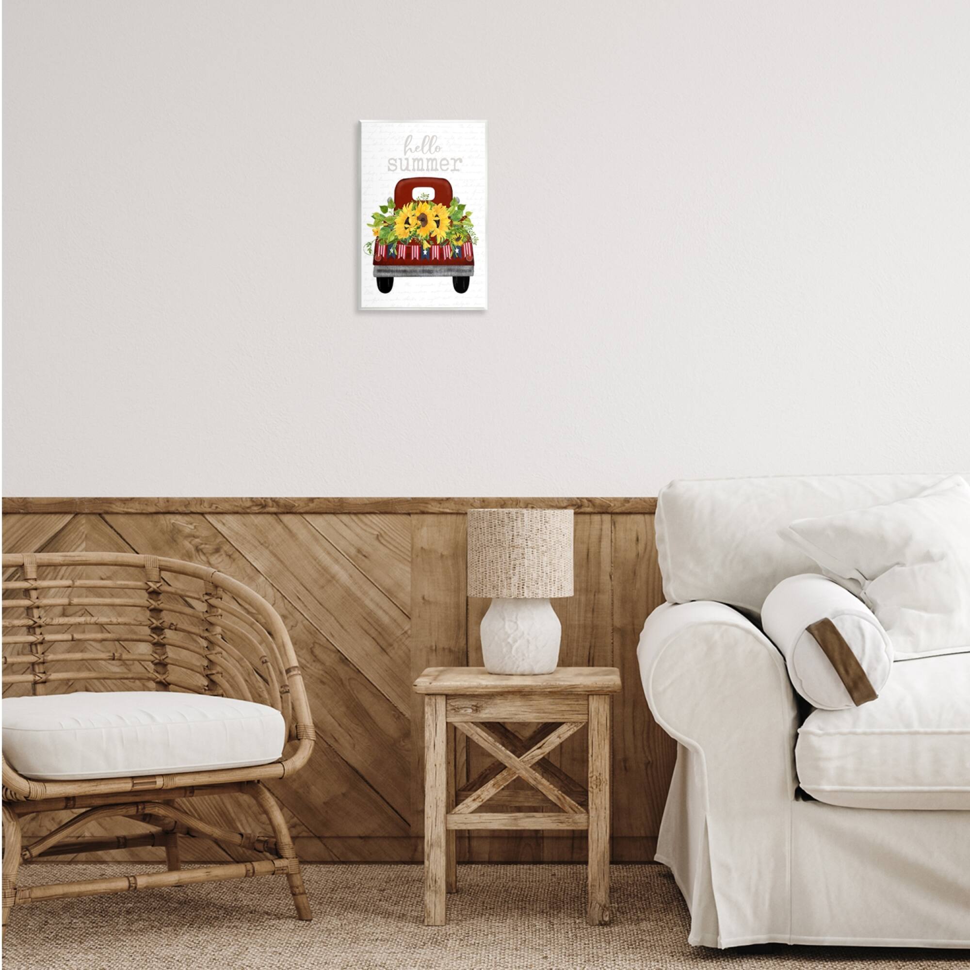 Stupell Industries Hello Summer Quote Sunflower Flower Patriotic Truck Wall Plaque Art